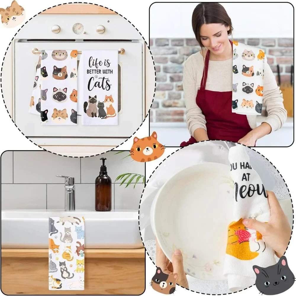 5 Kitchen Towels with Cats Dishtowels‎ Tea Bar for Cat Lovers
